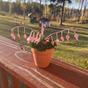 Handmade Miniature Pink Bleeding Heart Beaded Plant in Terracotta Pot